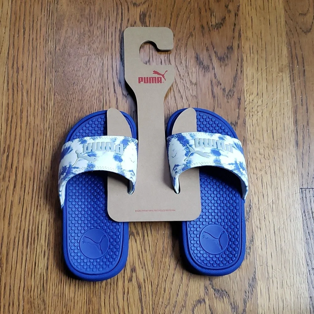NEW Cool Cat Shibori Jr. Slide Sandal Blue Tie Dye Print Puma Kids Size 11